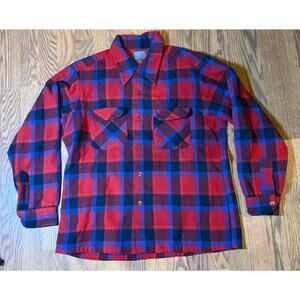 70's Pendleton Red and Blue Flannel Size Large